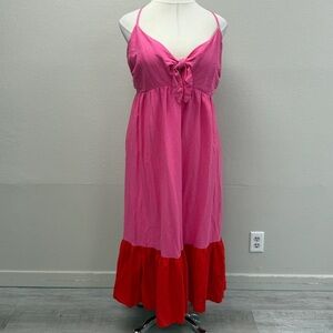tabitha brown target pink dress Tabitha Brown Target Tiered Smocked Maxi Linen Blend Dress Pink Red size Medium